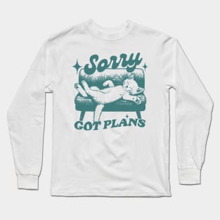 Sorry Got Plans Retro Graphic T-Shirt, Vintage Unisex Adult T Shirt, Vintage Kitten T Shirt, Nostalgia Cat Long Sleeve T-Shirt